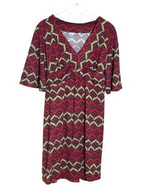 No Boundaries Dress 2X Red Black Geometric Empire Waist Tie Back
